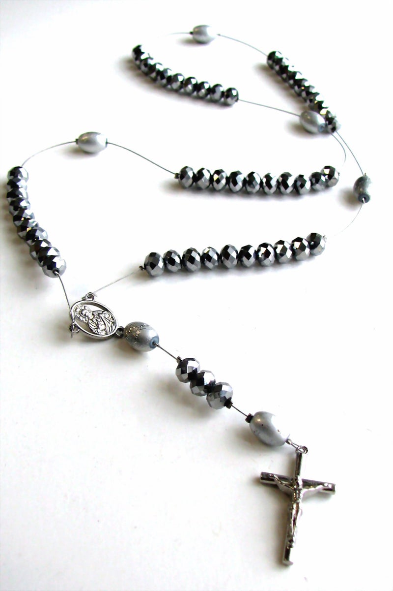 Linpeng Silver Crystal Glass Plastic Beads Rosary DIY Jewelry Kit, Rosary Making Supplies, Gift for Beader, Silver, 1 Pack - Image 2